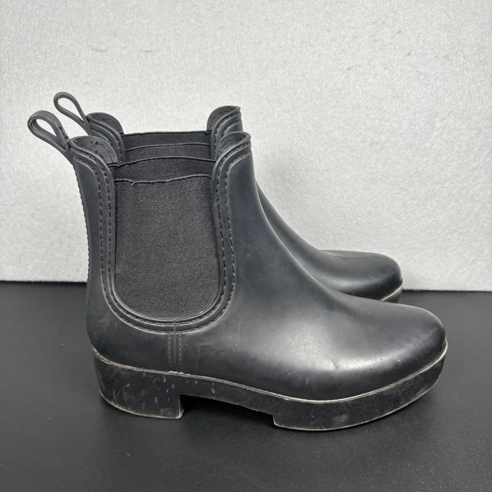 Jeffrey Campbell Cloudy Chelsea Rain Boots Size 6.5 Black Slip On Lugged Sole